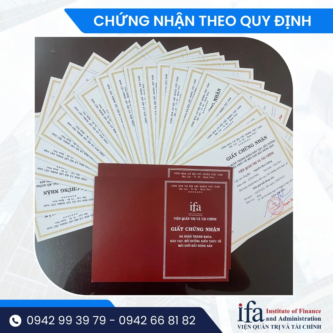 Chứng nhận hoàn thành khóa học môi giới Bất động sản của IFA - Chuẩn yêu cầu BXD