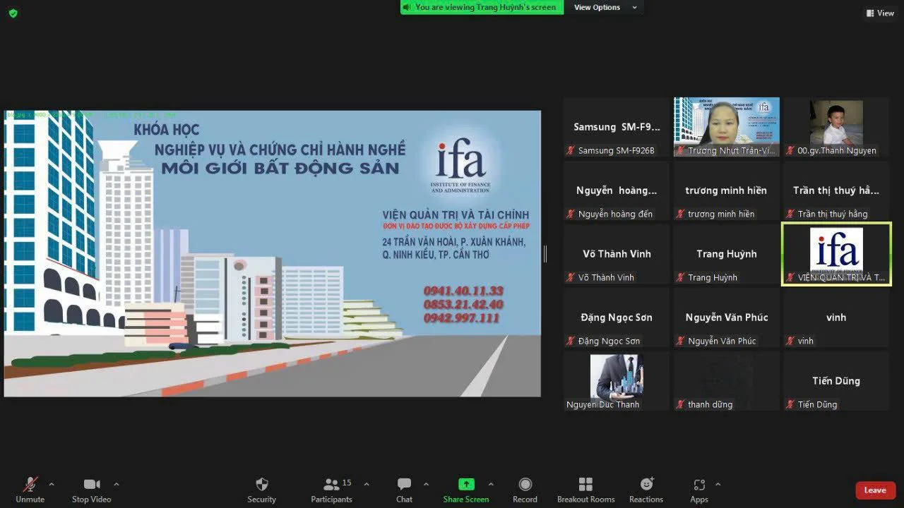 Khóa học Chứng chỉ Môi giới Bất động sản của IFA tổ chức (lớp học trực tuyến)